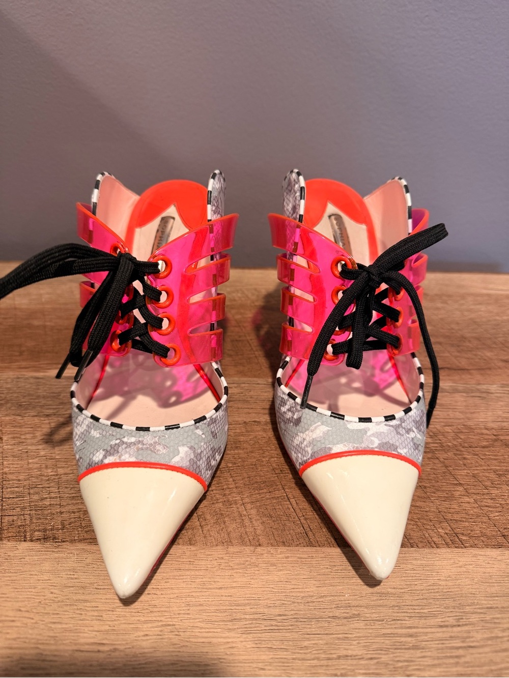 Sophia Webster Women's Pink Lace-Up Pointed Toe Heels